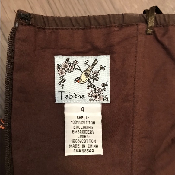 Strapless Brown A-line Dress w/ Embroidery - Picture 3 of 5